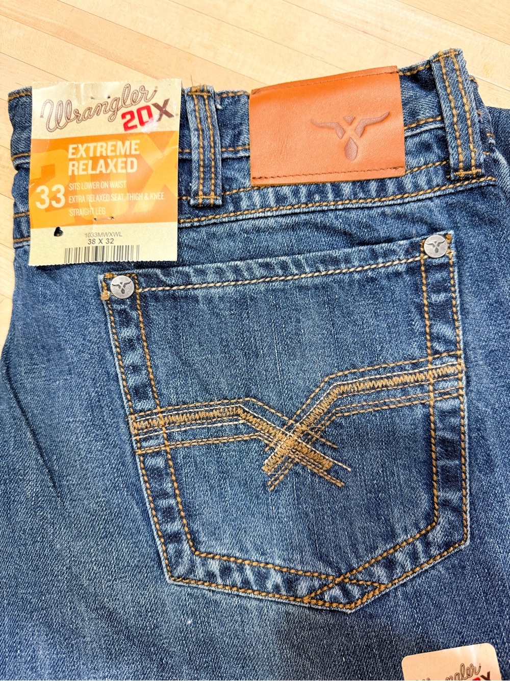Wrangler Blue Denim Jeans with Gold Stitching